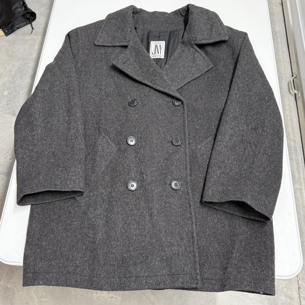 Jones New York Pea Coat Womens L Charcoal Gray Excellent Double Breasted Wool